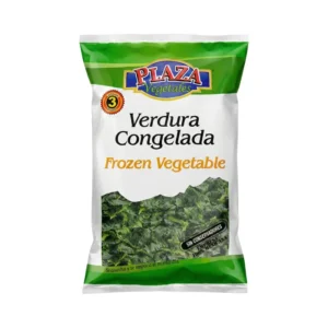 Bolsa de hojas de espinaca congeladas picadas Plaza Vegetal lista para cocinar.